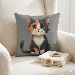 Coussin Chaton Calico Fantaisiste avec une Attitude Féline