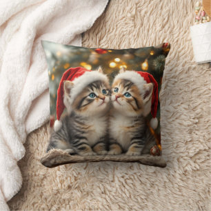 Coussin Chaton de Noël adorable avec des chapeaux de Père