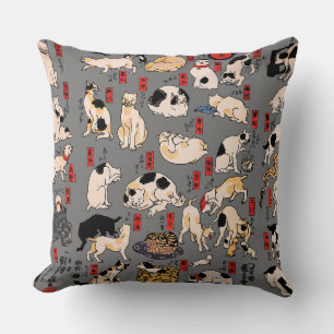 Coussin Chaton de style Ukiyo-e japonais vintage : Kuniyos
