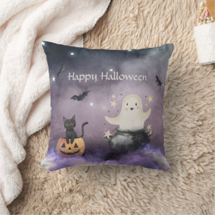 Coussin Chaton mignon et Halloween fantôme