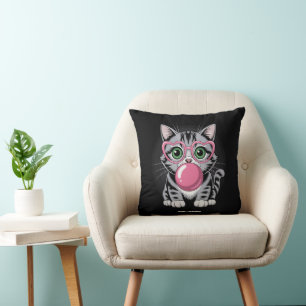 Coussin Chaton Mignon Qui Mange de la Gomme et Fait des Bu