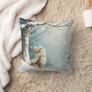 Coussin Chaton regardant les flocons de neige