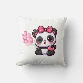 Coussin Chaton Rose Kawaii avec Nœuds et Ballons –