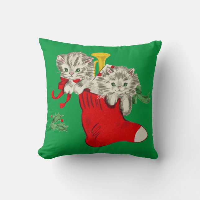 Coussin Chatons de Noël rétro (Recto)