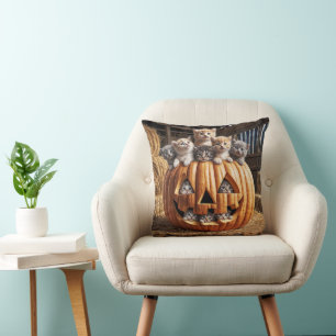 Coussin Chatons En Citrouille Halloween