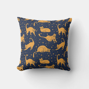 Coussin Chats amusants, étoiles, motif spatial.