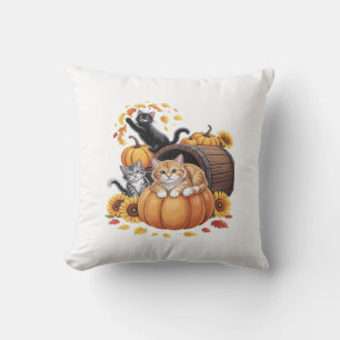 Coussin Chats Automne Citrouilles d'Automne Action de Grâc