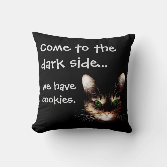 Coussin Chats Badass - "Dark Side has Cookies" Noir (Recto)