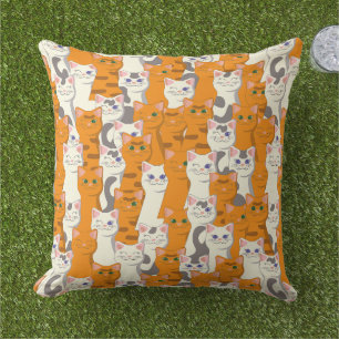 Coussin Chats blancs et gingembre motif yeux verts yeux bl