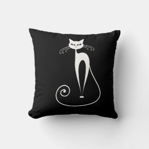 Coussin Chats blancs stylisés sur noir