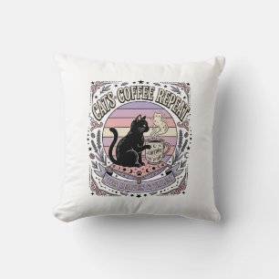 Coussin Chats Café Répéter Chat Feuilles de Thé Café Fortu