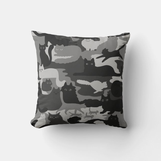 Coussin Chats Camouflés Gris Motif Chats Kitty Gris Camo (Recto)