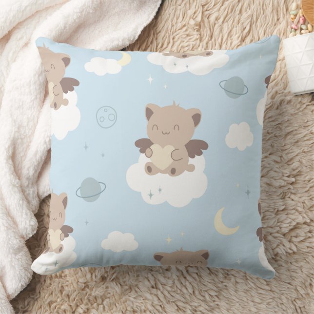 Coussin Chats d'ange Kawaii sur motif nuages (Couverture)