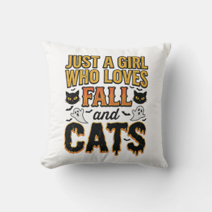 Coussin Chats d'automne Halloween Fille Graphisme Vintage_
