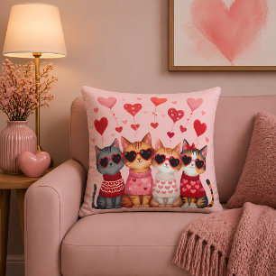Coussin Chats de la Saint-Valentin mignons avec des lunett