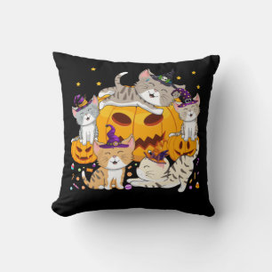 Coussin Chats d'Halloween Anime Chat Kawaii Neko Citrouill