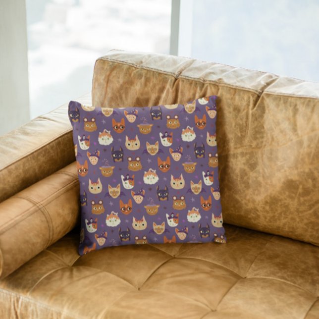 Coussin Chats d'Halloween violets (Créateur téléchargé)