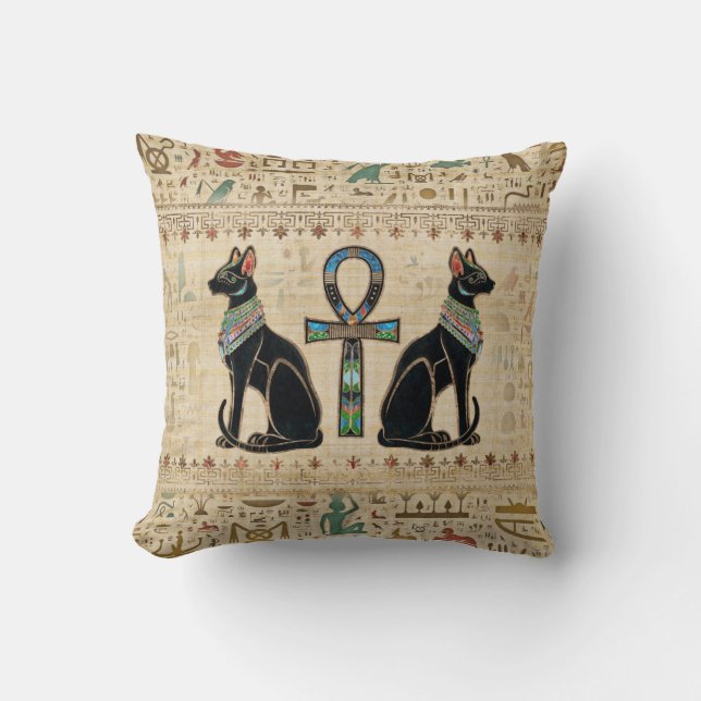 Coussin Chats égyptiens et croix de cheville (Recto)