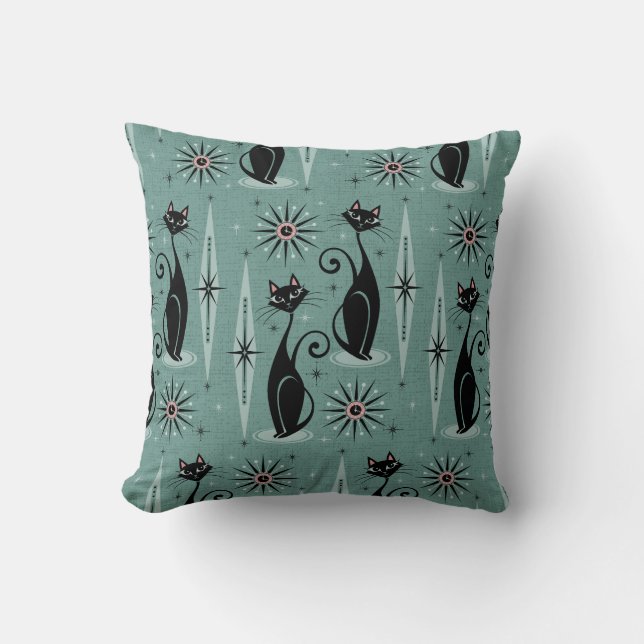 Coussin Chats et horloges du milieu du siècle (Recto)