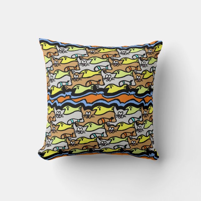 Coussin Chats graphiques et poisson caricature Jeu d'oreil (Recto)