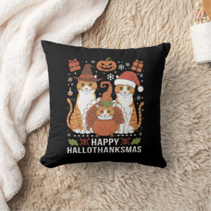 Coussin Chats Joyeux Hallothanksmas Halloween Noël