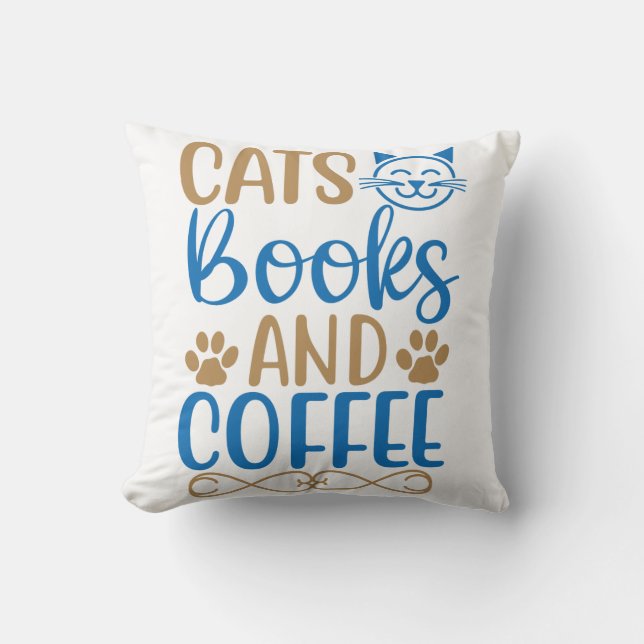 Coussin Chats, Livres & Café Jeu d'oreiller (Recto)