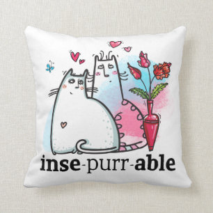 Coussin Chats mignons Dessin Féline romantique Pun Insépur