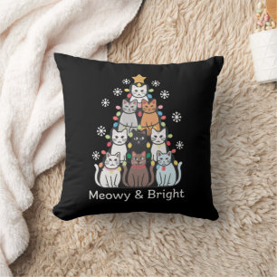 Coussin Chats Noël Arbre Meowy Bright Cute Xmas