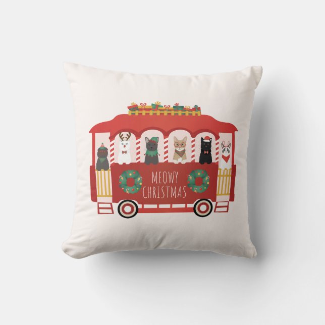 Coussin Chats Noël Trolly Meowy Noël (Recto)