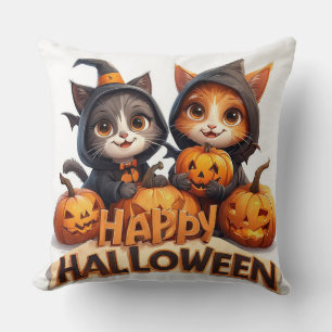 Coussin Chats roux mignons avec chapeaux de sorcière citro