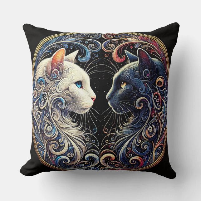 Coussin Chats Yin Yang Intrigués Création Artistique (Recto)