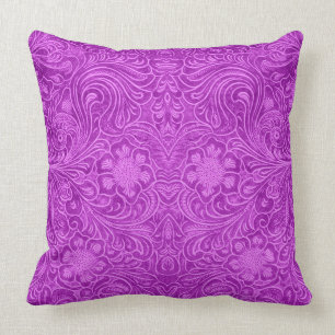 Coussin Chaud Pink Suede cuir look Fleurs Embossées