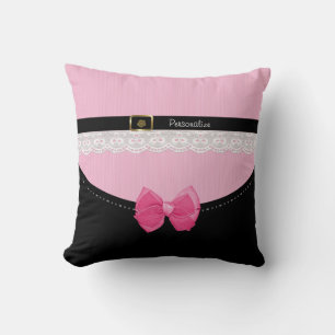 Coussin Chaussures bébé rose et noir avec cou et nom