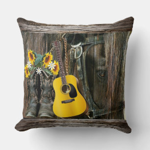 Coussin Chaussures de cowboy du cheval occidental Guitare