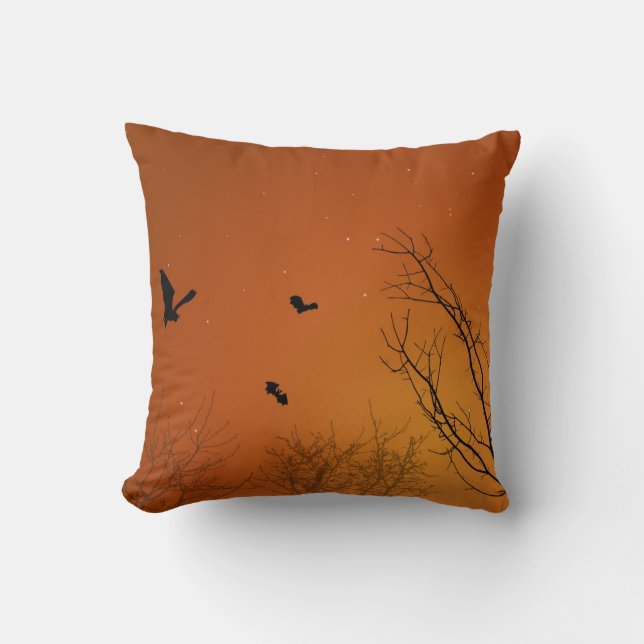 Coussin Chauves-souris et arbres d'Halloween (Recto)