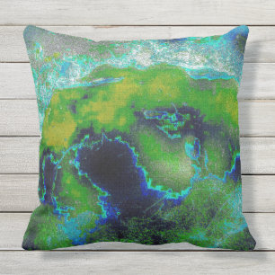 Coussin Chaux abstraite en verts et bleus de chaux