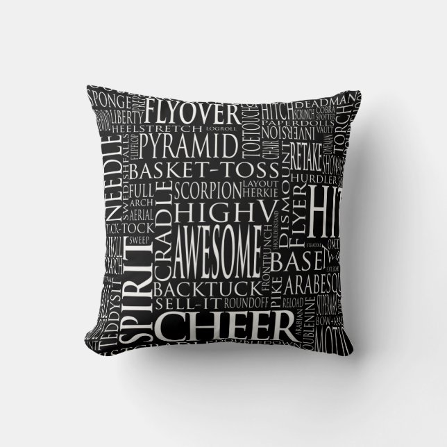 Coussin Cheerleading de nuage de mot dans noir et (Recto)