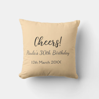 Coussin Cheers 30th birthday add name date simple minimal 