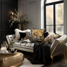 Cheetah Face Mosaic Chat élégant Noir & Or