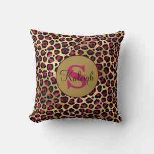 Coussin Cheetah or rose / Monogramme Empreinte de léopard 