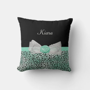 Coussin Cheetah vert Monnaie Imprimer Cute Bow Avec Nom