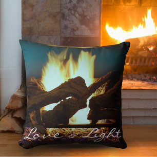 Coussin Cheminée confortable Feu lumineux Script vert Noël