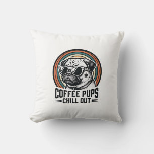 Coussin Chemise Chien Café Rétro Détente Graphique Pug_1