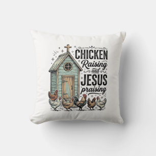 Coussin Chemise de ferme vintage louant Jésus et les poule