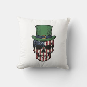 Coussin Chemise de gravure vintage de crâne patriotique ir