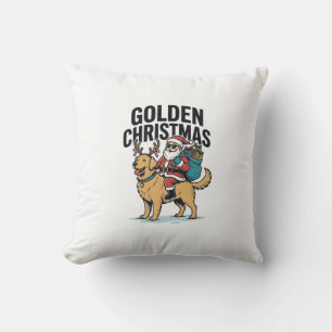Coussin Chemise de Noël dorée Santa à cheval sur Retriever