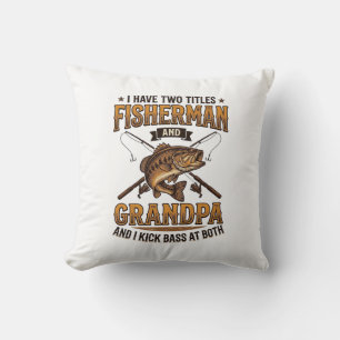 Coussin Chemise de pêche à gravure vintage Grand-père pêch