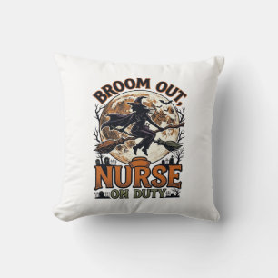 Coussin Chemise d'infirmière Halloween Dessin de balai de
