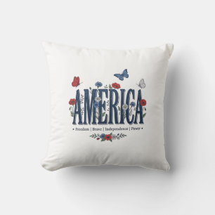 Coussin Chemise patriotique papillon floral Vintage Americ