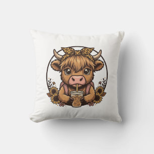 Coussin Chemise vintage Cute Highland Cow Coffee Sunflower